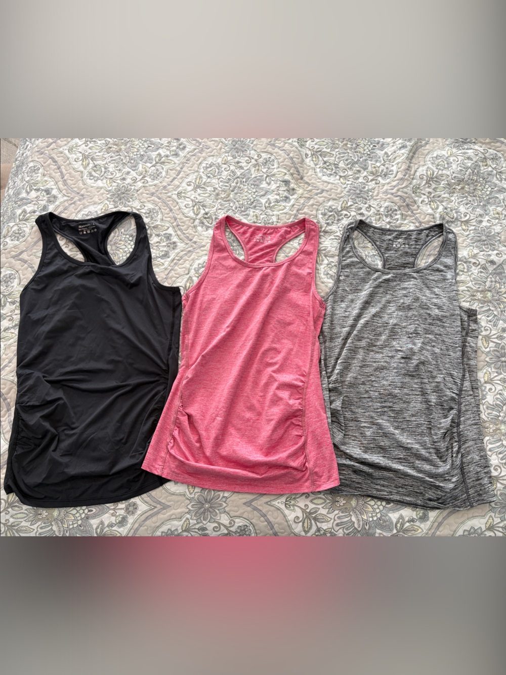 Women's Maternity Racerback Active Tank Top SET/LOT of 3 - Black, Pink, Gray